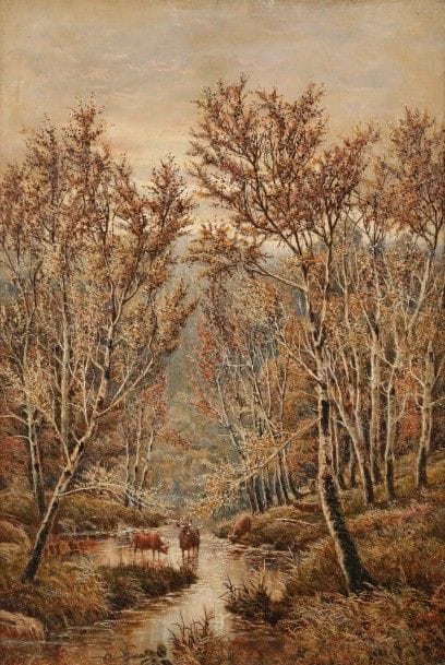 Horace Mann LIVENS (1862-1936)
Vaches au ruisseau
Huile sur toile.
Signée en bas à gauche.
61 x 40 cm