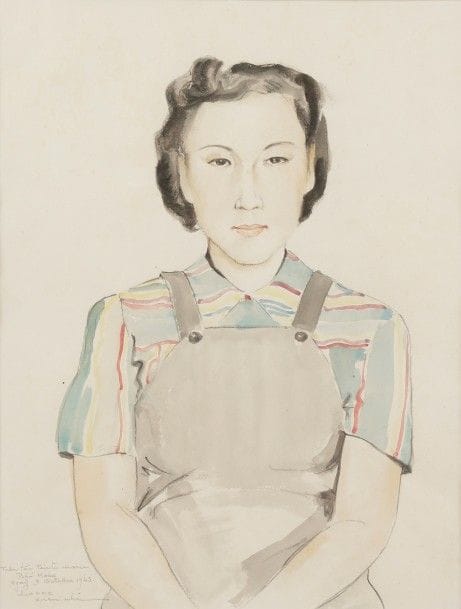 Xuan Nhi LUONG (1913-2006)
Femme au tablier, 1943
Aquarelle.
Signée et datée en bas à gauche.
40 x 30 cm