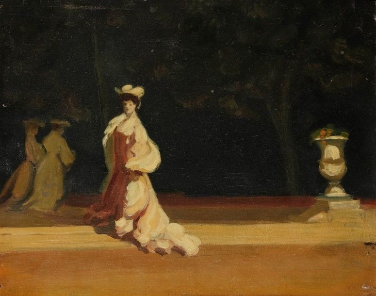 Tony MINARTZ (1873-1944)
Élégante au Luxembourg
Huile sur toile.
Signée en haut à droite.
33 x 41 cm