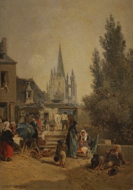 Jules NOEL (1810-1881)
Scène de marché en Bretagne
Huile sur toile.
Signée en bas à gauche.
38 x 27 cm