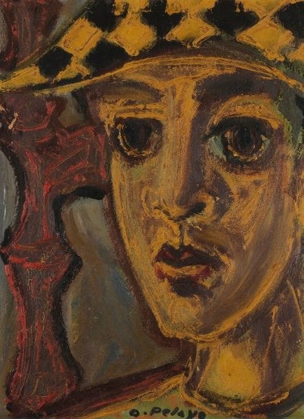 Orlando PELAYO (1920-1990)
Portrait - Nature morte
Huile sur carton.
Signée en bas au milieu.
35 x 26 cm