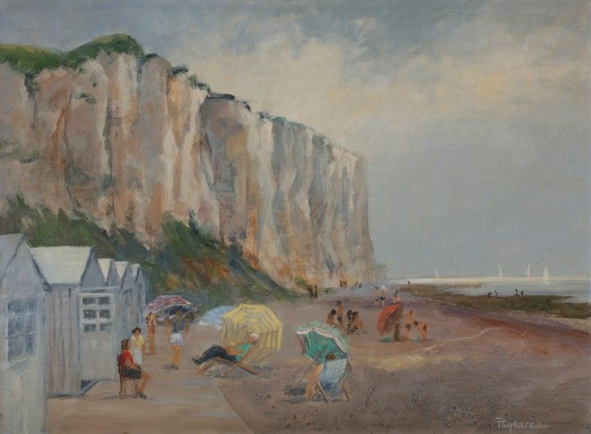 Annie PUYBAREAU (né en 1955)
Plage animée en Normandie
Huile sur toile.
Signée en bas à droite.
54 x 73 cm