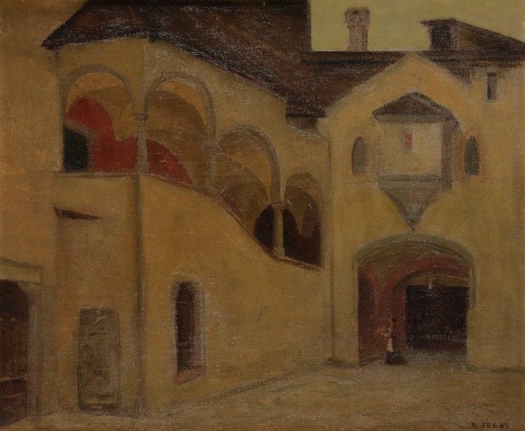 Arthur SEGAL (1875-1944)
Femme dans une cour intérieur
Huile sur toile.
Signée en bas à droite.
50 x 61 cm
