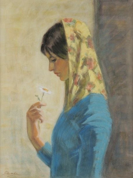 Georges SIMONKA (1916-2001)
Jeune fille à la marguerite
Gouache et aquarelle.
Signée en bas à gauche.
62 x 47 cm