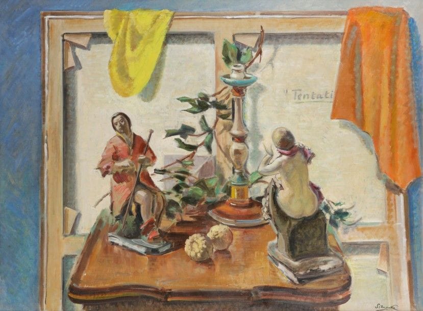 Georges SIMONKA (1916-2001)
Tentation
Huile sur toile.
Signée en bas à droite.
97 x 130 cm
Exposition : 
Salon d’Automne, Paris, 1991.