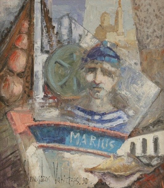Alexandros VAKIRTZIS (né en 1952)
Marius, 1990
Huile sur toile.
Signée et datée en bas à gauche.
80 x 70 cm