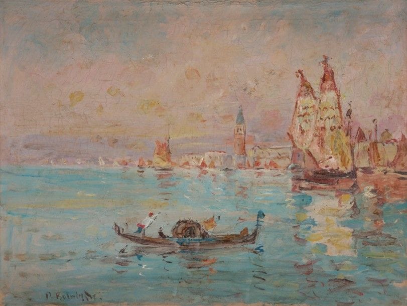 Paul Justin Marcel BALMIGERE (1882-1953)
Venise, le grand Canal, 1947
Huile sur toile.
Signée en bas à gauche.
Signée et datée au dos.
46 x 61 cm