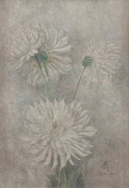 Toshio BANDO [japonais] (1890-1973)
Les Chrysanthèmes
Huile sur panneau.
Signée en bas à droite.
33 x 24 cm