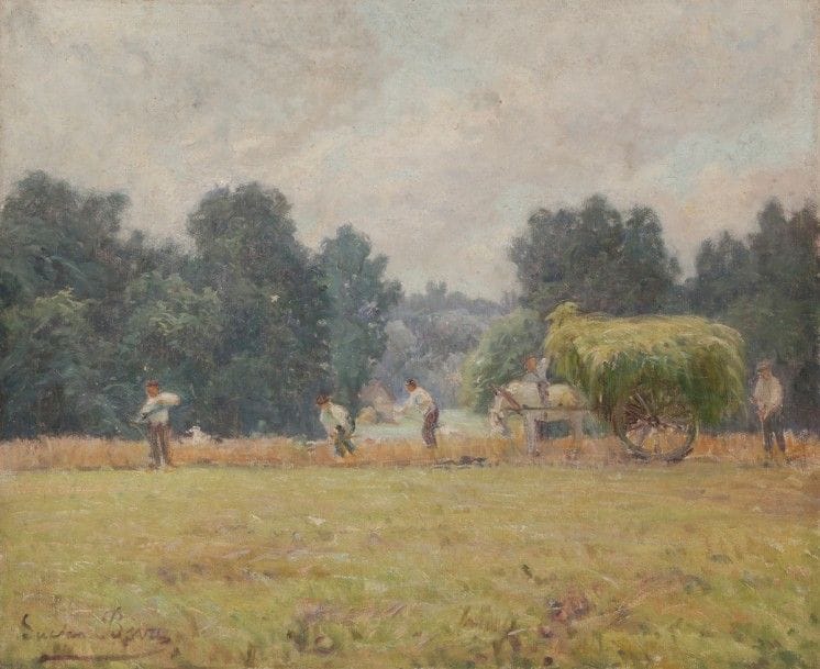 Lucien BIVA (1879-1976)
Travail des champs
Huile sur toile.
Signée en bas à gauche.
38 x 46 cm
