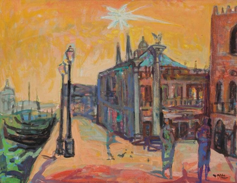 Yvette ALDE (1911-1967)
Venezia, via degli Schiavonni, 1957
Gouache.
Signée en bas à droite.
Datée et située au dos.
50 x 64 cm