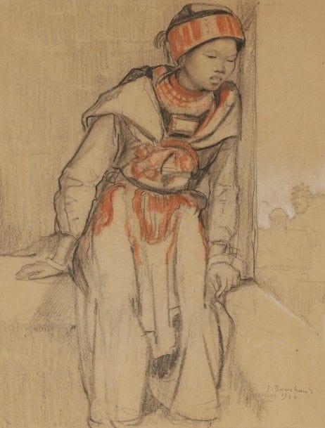 Jean BOUCHAUD (1891-1977)
Tonkin, Femme Meo, 1924
Dessin au trois crayons.
Signé, daté et situé « Caobang Tonkin » en bas à droite.
32 x 25 cm