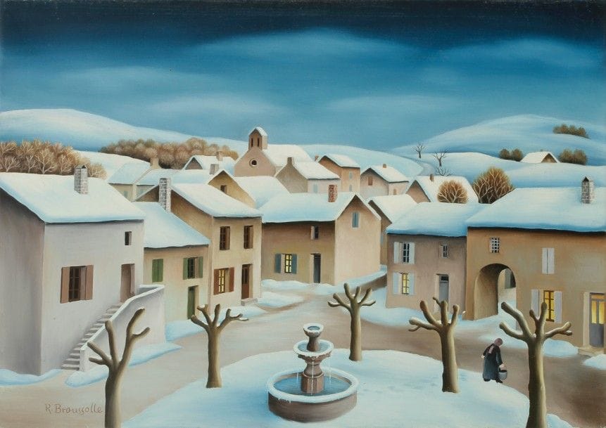 Robert BROUSSOLLE (né en 1931)
Fontaine et village sous la neige
Acrylique sur toile.
Signée en bas à gauche.
33 x 46 cm