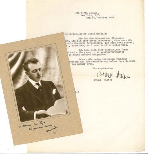 Musique. 4 L.A.S., 1 L.S. et 1 photo dédicacée.
   Louis-Albert Bourgault-Ducoudray (à un altiste), Marcel Labey (2, à Jean Farger, 1946-1947, sur V. d’Indy et Albéric Magnard, plus une photo dédicacée), Paul Paray (d’accord pour évoquer la mémoire de Colonne, Chevillard et Pierné en un grand concert, 1944), Bruno Walter (l.s. en allemand, recommandant d’écrire à Klemperer aux bons soins de la Columbia, New York 1942).
