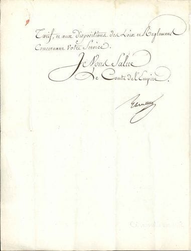 Antoine-Marie de LAVALETTE (1769-1830) homme politique, Directeur des Postes sous l’Empire, sauvé par sa femme de la prison. L.S., Paris 22 novembre 1810, au maître de la Poste aux chevaux de La Maison-Neuve (Jura) ; 1 page et demie in-4, en-tête des Postes Impériales, adresse avec marque postale.
   Lettre de mise en garde suite à une mauvaise conduite, pour avoir exigé d’un client « le 3ème cheval, quoiqu’il fut seul dans une calèche à soufflet, assimilée aux cabriolets à soufflet de la 1ère division du tarif [...] Je vous recommande expressément de vous conformer désormais pour le prix de vos courses, à la fixation du tarif et aux dispositions des lois et règlement concernant votre service »...
