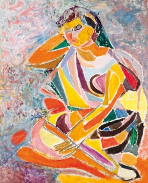 LUTKA PINK 1906 - 1998
Femme accoudée, 1982 Huile sur toile. Signée du cachet et datée au dos. 73 x 60 cm