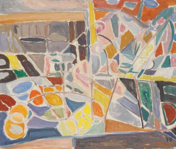 LUTKA PINK 1906 - 1998
Passage, 1949 Huile sur toile. Signée et datée en bas à droite. Contresignée et datée au dos. 45 x 53 cm