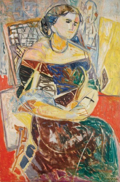 LUTKA PINK 1906 - 1998
Maurie Goldsmith, 1950 Huile sur toile. Signée en bas à droite, titrée et datée au dos. 97 x 64 cm
