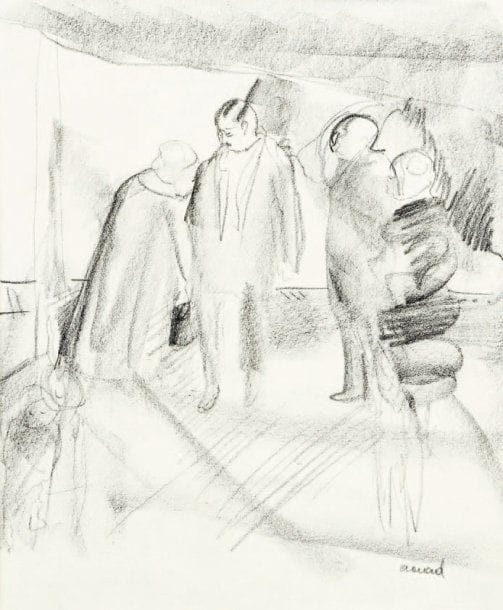 Farid AOUAD [libanais] (1924-1982)
Les parisiens Fusain. Signé au crayon en bas à droite. 25 x 20 cm