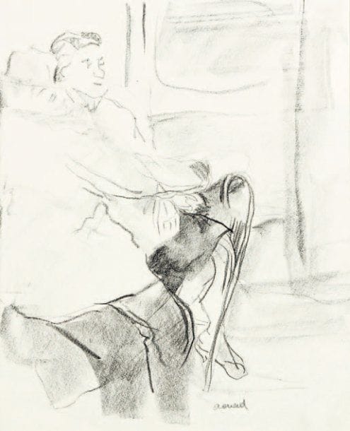 Farid AOUAD [libanais] (1924-1982)
Couple assis Fusain. Signé au crayon en bas au centre. 25 x 20 cm