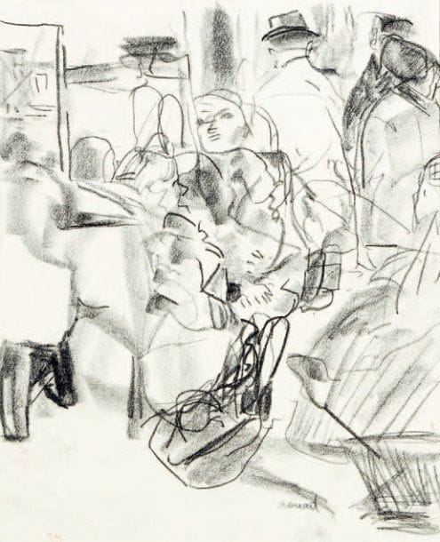 Farid AOUAD [libanais] (1924-1982)
La foule Fusain. Signé au crayon en bas à droite. 25 x 20 cm