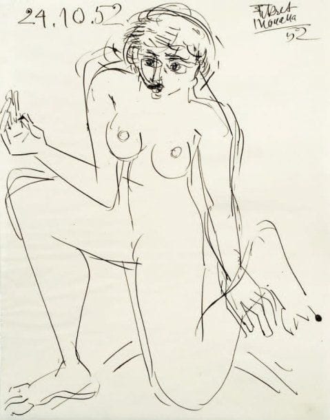 Fikret MOUALLA [turc] (1905-1968)
Etude de nues, 1952 Deux dessins à l'encre. Signés et datés en haut à droite. Datés 24.10.52 en haut à gauche. Chaque : 33 x 26 cm
