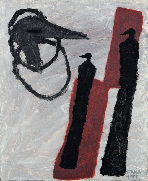 Fadia HADDAD [libanaise] (née en 1959)
Les oiseaux, 1999 Huile sur toile. Signée et datée en bas à droite. 46 x 38 cm