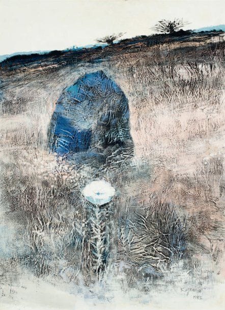 KAZEMI [iranien] (1924-1996)
Paysage à la fl eur, 1983 Huile sur isorel. Signée et datée en bas à droite. 88 x 57 cm