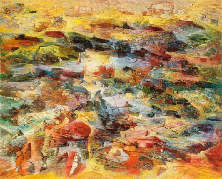Abdallaha BENANTEUR [algérien] (né en 1931)
Toundra, 1992 Huile sur toile. Signée en bas à droite. Signée, datée et titrée au dos. 81 x 100 cm