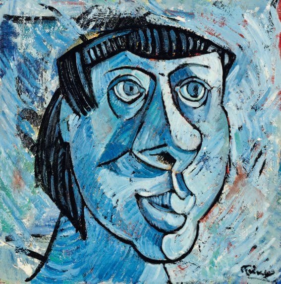 Yvette PRINCE
Portrait en bleu Huile sur toile. Signée en bas à droite. 50 x 50 cm