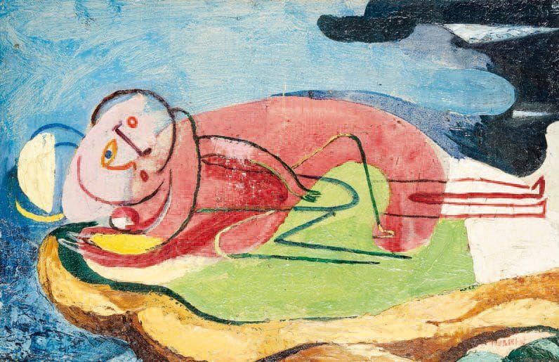 Charlotte HENSCHEL (1905-1985)
La sieste au jardin Huile sur papier maroufl é sur panneau. Signée en bas à droite. 27 x 41 cm