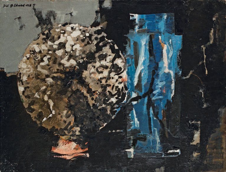 Jean-Claude BEDARD (1928-1987)
Le tâchisme nous met en boule (1), 1958 Huile sur toile. Signée et datée en haut à gauche. Signée, titrée et datée au dos. 50 x 65 cm