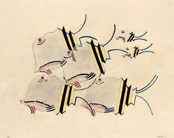 HENRIK NEUGEBOREN dit Henri Nouveau (1901-1959)
Sans titre, 1936 Technique mixte sur papier, signée des initiales et datée en bas vers la droite, numérotée P1 en bas à gauche, resignée des initiales, redatée 4.III.36 et légendée « mein Knitterchuranz schwarn » au verso. 28 x 35,5 cm