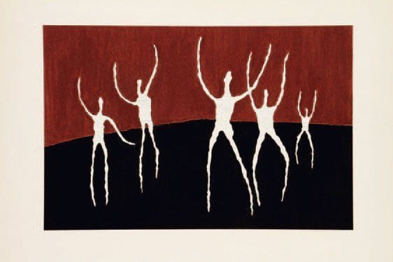 HENRIK NEUGEBOREN dit Henri Nouveau (1901-1959)
Danse des races, 1939 Technique mixte sur papier, signée des initiales, datée 12.XI.39, titrée, située « Paris » et annotée « Copie pour Eleanor Bujanover » en date du 17.XI.39 au verso. 31 x 46,5 cm