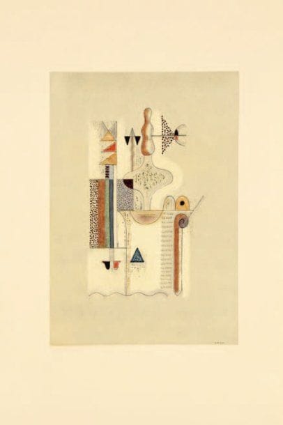 HENRIK NEUGEBOREN dit Henri Nouveau (1901-1959)
Châteaux en Espagne (première version), 1940 Technique mixte, signée des initiales et datée en bas vers la droite, resignée des initiales, redatée 26.2.40, située « Paris » et titrée et au verso. 38 x 26,5 cm
