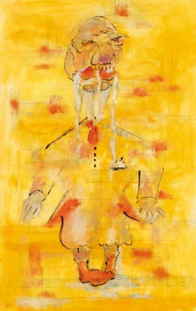 HENRIK NEUGEBOREN dit Henri Nouveau (1901-1959)
Mon Coco baveux, 1941 Technique mixte, titrée, datée 23.XI.41 et dédicacée à Mausi au verso. 45,5 x 29 cm Exposition : Henri Nouveau, Galerie de France, Paris, 8-31 janvier 1959