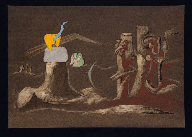 HENRIK NEUGEBOREN dit Henri Nouveau (1901-1959)
Im Traum, 1942 Technique mixte, signée des initiales et datée en bas vers la droite, resignée des initiales, redatée 27.1.42, située « Paris », titrée et dédicacée à « Mausi » en date du 28.4.42 au verso. 31,5 x 45 cm Exposition : Henri Nouveau, Galerie de France, Paris, 8-31 janvier 1959.