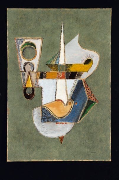 HENRIK NEUGEBOREN dit Henri Nouveau (1901-1959)
Gebrauchsgenstand ? (Ustensile), 1943 Technique mixte, signée des initiales et datée en bas vers la droite, resignée des initiales, redatée 1.3.1943, titrée, située « Paris », et dédicacée « à Madame E.M.E. Rosé » en date du 24.12.43 au verso. 47,5 x 32,5 cm Exposition : Henri Nouveau, Galerie de France, Paris, 8-31 janvier 1959.