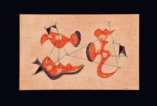 HENRIK NEUGEBOREN dit Henri Nouveau (1901-1959)
Constellation, 1945 Technique mixte sur papier, signée des initiales et datée en bas à droite, resignée des initiales, redatée 27.4.45, située « Paris », titrée et dédicacée « à E.M.E. Rosé » en date du 10.5.45 au verso. 28,5 x 44,5 cm Exposition : Henri Nouveau, Galerie de France, Paris, 8-31 janvier 1959.