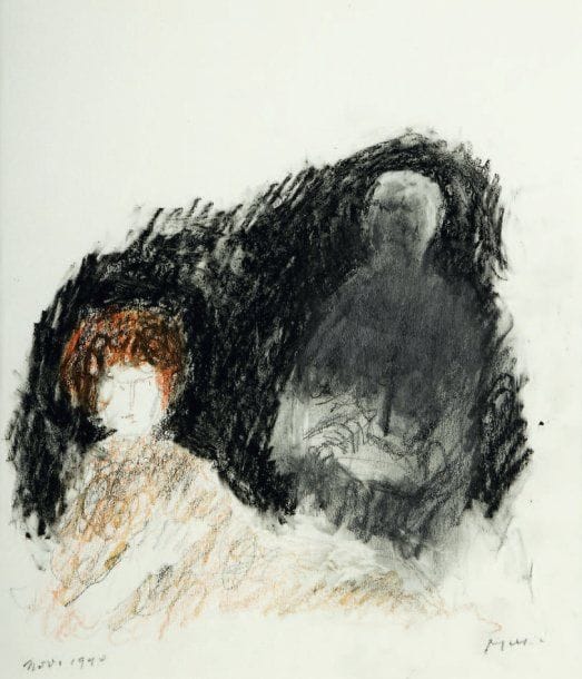 Zoran MUSIC [italien] (1909-2005)
Couple, 1990 Fusain et pastel gras. Signé en bas à droite et daté Nov 1990 en bas à gauche. 35 x 29 cm Provenance : Succession M.