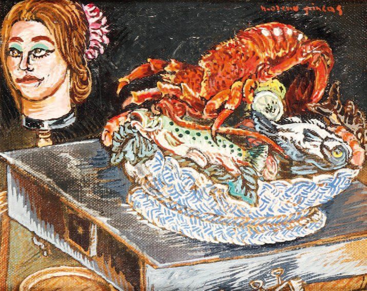 MORENO-PINCAS (né en 1936).
La langouste Huile sur toile, signée en haut à droite. 18 x 14 cm