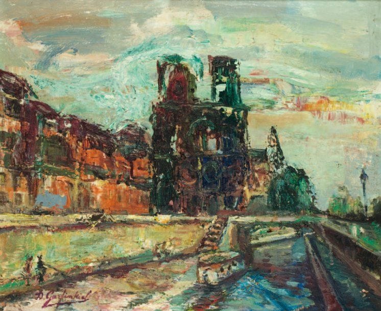 David GARFINKIEL (1902-1970)
Notre-Dame Huile sur toile, signée en bas à gauche, contresignée au dos avec l'adresse de l'artiste. (Petits manques en bas et à gauche). 38 x 46 cm