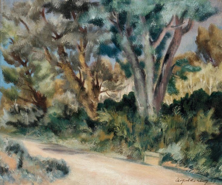 Léopold LEVY
Paysage arboré Huile sur toile, signée en bas et à droite et daté 29, contresignée et datée 1929 sur le châssis. 44 x 56 cm