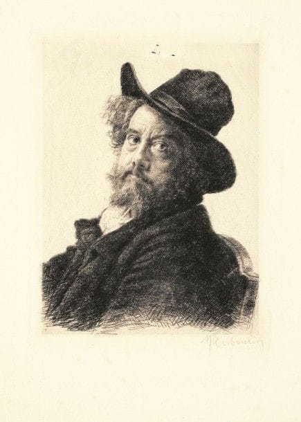 Marcellin DESBOUTIN (1823-1902)
L’Homme au grand chapeau (autoportrait), grande pl. 1888. Pointe sèche sur fond d’héliogravure. 190 x 246. Clément-Janin 73. Très belle épreuve sur vergé fort, signée au crayon. Toutes marges. 																																														