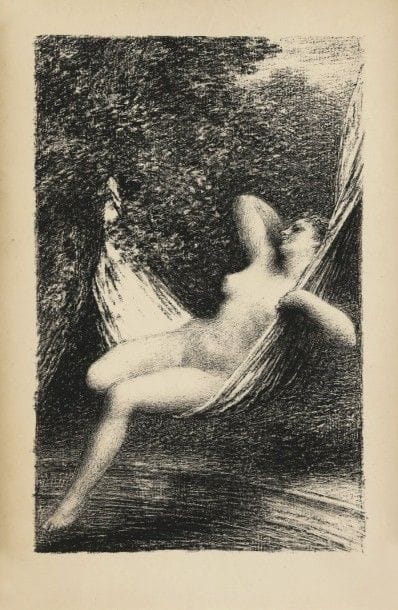Henri FANTIN-LATOUR (1836-1904)
Sara la Baigneuse. Autographie. 150 x 235. Hédiard-Mason 84. Belle épreuve sur vélin, collée par les bords sur carton. Légère oxydation vers gauche du feuillet. Toutes marges. Cadre (au verso étiquette de A. Strölin, marchand rue Laffitte).	Provenance : famille Haviland, par descendance.																																													