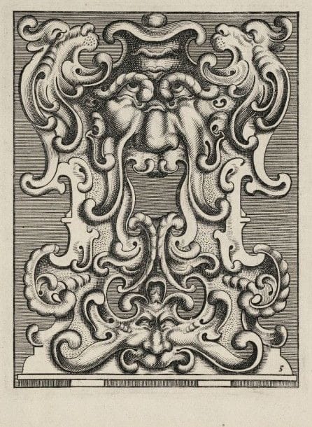 Friedrich Unteutsch (c. 1600-1670)
Neues Zieratenbuch den Schreinern Tischlern oder Künstlern und Bildhauern sehr dienstlich (Nouveau Livre de serrures très utile aux orfèvres, menuisiers, artistes et sculpteurs). Vers 1650. Eau-forte. Formats divers. Réunion de 31 pl. Très belles épreuves, certaines rognées à l’intérieur du coup de planche. Petits accidents et manques à quelques pl. 																																														