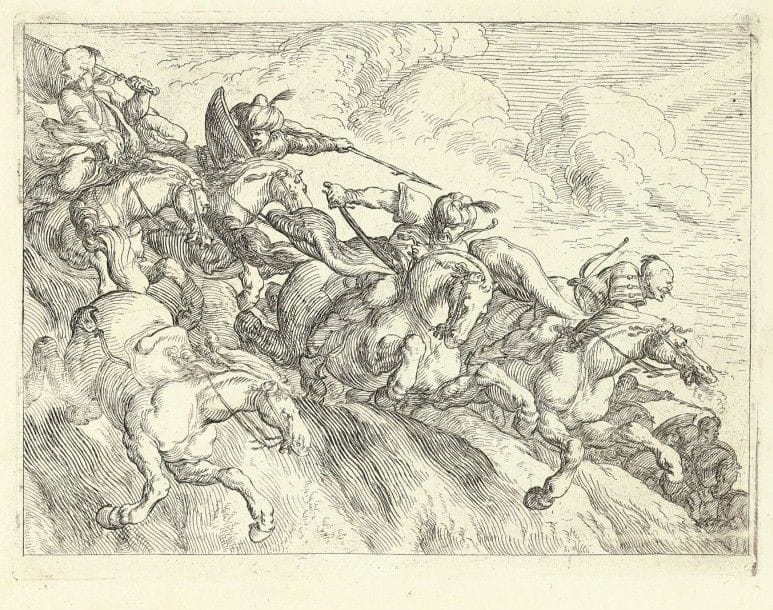 Johann Wilhelm Baur (1607-1642)
Capricci di varie battaglie (Batailles de diverses nations). 1635. Eau-forte. Chaque 145 x 110. Le Blanc 206. Suite complète d’un titre (rogné au sujet) et de 15 pl. Très belles épreuves. Petite restauration en pied d’un feuillet. Un point de rouille marginal à une pl. Toutes marges. Ex-coll. L. Lépingle (Lugt 1701 et 1731). 																																														