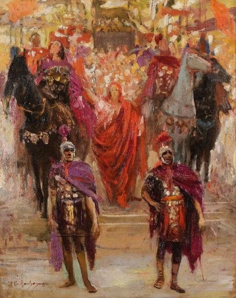 Georges-Antoine ROCHEGROSSE (1859-1938)
Fête orientale
Huile sur carton.
Signée en bas à gauche.
41 x 33 cm