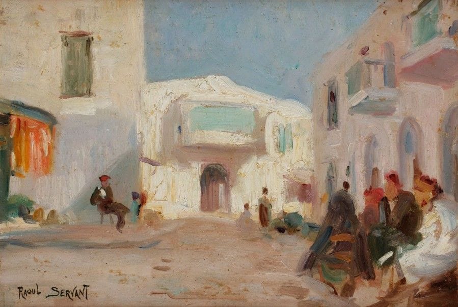 Raoul SERVANT (1894-1915)
Rue orientale
Huile sur carton marouflée sur toile.
Signée en bas à gauche.
24 x 35 cm