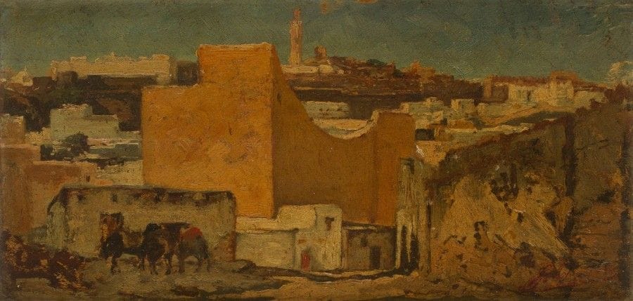 Georges CLAIRIN (1843-1919)
Ville orientale
Huile sur carton.
Signée en bas à droite.
13 x 25 cm