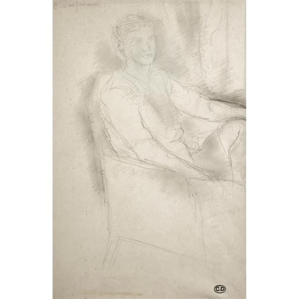 Charles DESPIAU (1874-1945)
Femme au fauteuil 
Crayon sur papier. Signé C. DESPIAU en haut à gauche et marqué du cachet d’atelier en bas à droite. 34?x?24?cm (œuvre encadrée)
